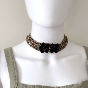 Gold Choker Necklace with Black Gems